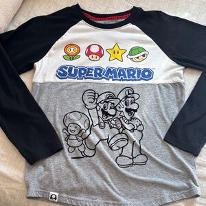 Nintendo Super Mario Kids Long Sleeve Shirt - Black, White, Gray Size XL 14-16